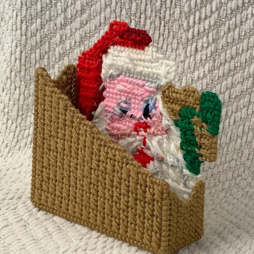 Vintage Christmas Santa Claus Napkin Holder Plastic‎ Canvas Retro Kitchen Decor